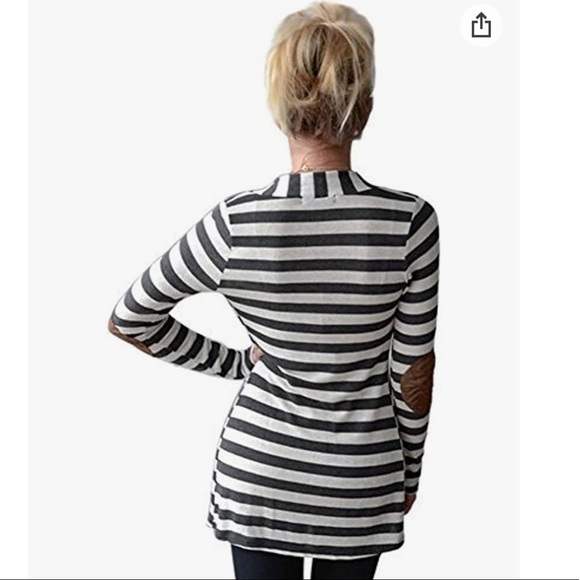 Merryfun Elbow Patch Striped Black White Cardigan Sweater - Picture 2 of 7